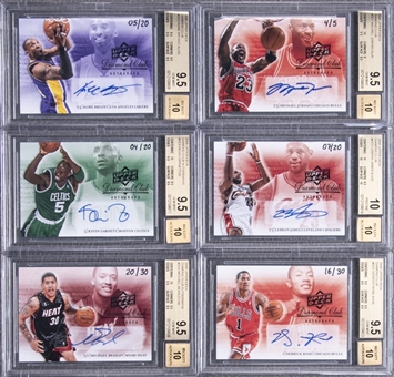 2008 UD "Diamond Club" BGS-Graded Complete Signed Set (6 Different) Featuring Michael Jordan, LeBron James and Kobe Bryant 